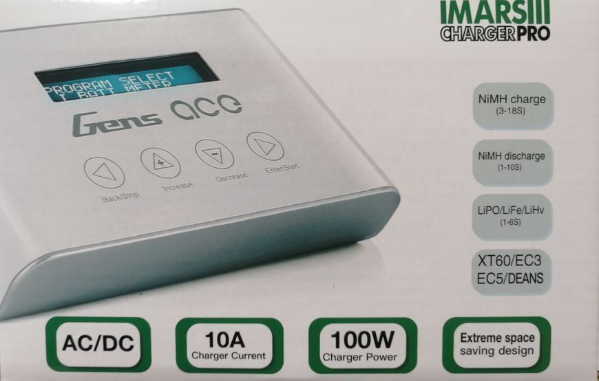 Battery charger for 1S, 2S, 3S, 4S, 5S, 6S LiPo/LiFe/LiHv GensAce Imars III Pro Smart Balance RC, 10A 100W (AC/DC 10A 100W) (GEA100WMPRO)