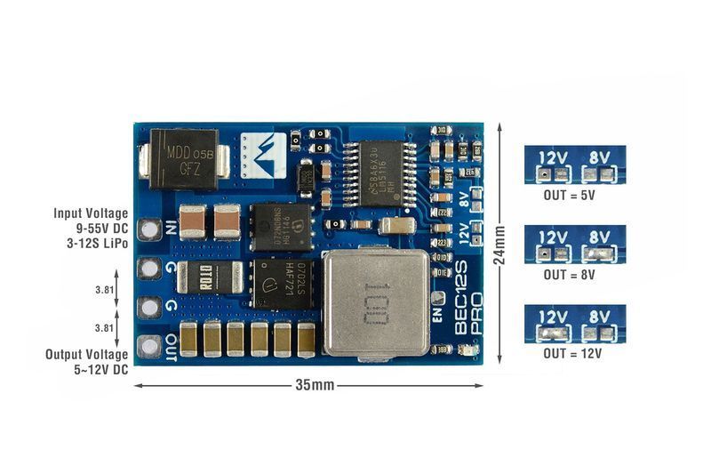 Matek BEC 12S PRO 6-55V - 5V/8V/12V 5A power regulator