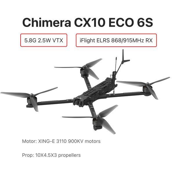 Drone 10" FPV iFlight Chimera CX10 ECO 6S LR Analog 5.8G 2.5W 6S BNF ELRS 868/915MHz, chimera 10 quadrocopter Chimera10